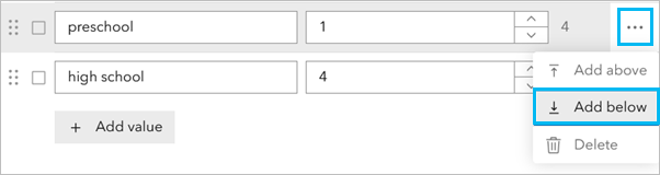 The Add below option inserts a row beneath the selected row.